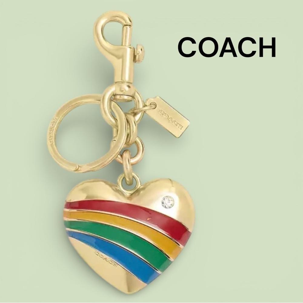 Coach heart bag charm key fob keychain brass and enamel W/ dust bag NWT - Picture 13 of 14